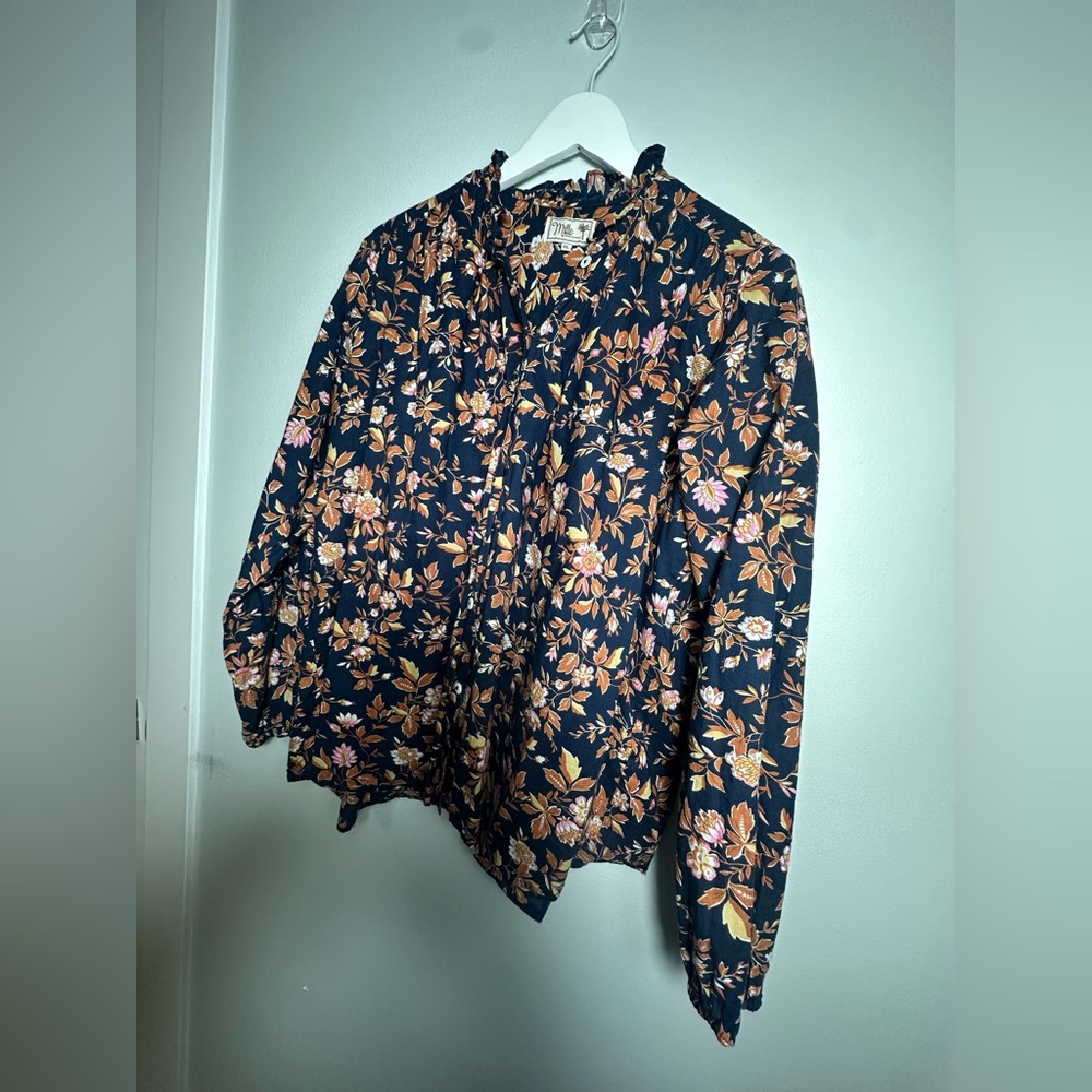 Milly New York Cotton  Floral Print Button Up  Blouse Size  XL - Picture 9 of 15